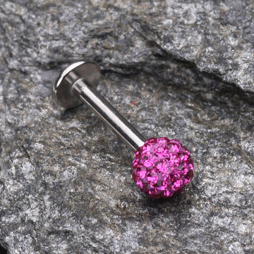 Detail View 1 of Multi-Gem Sparkle Ball Steel Labret-Fuchsia